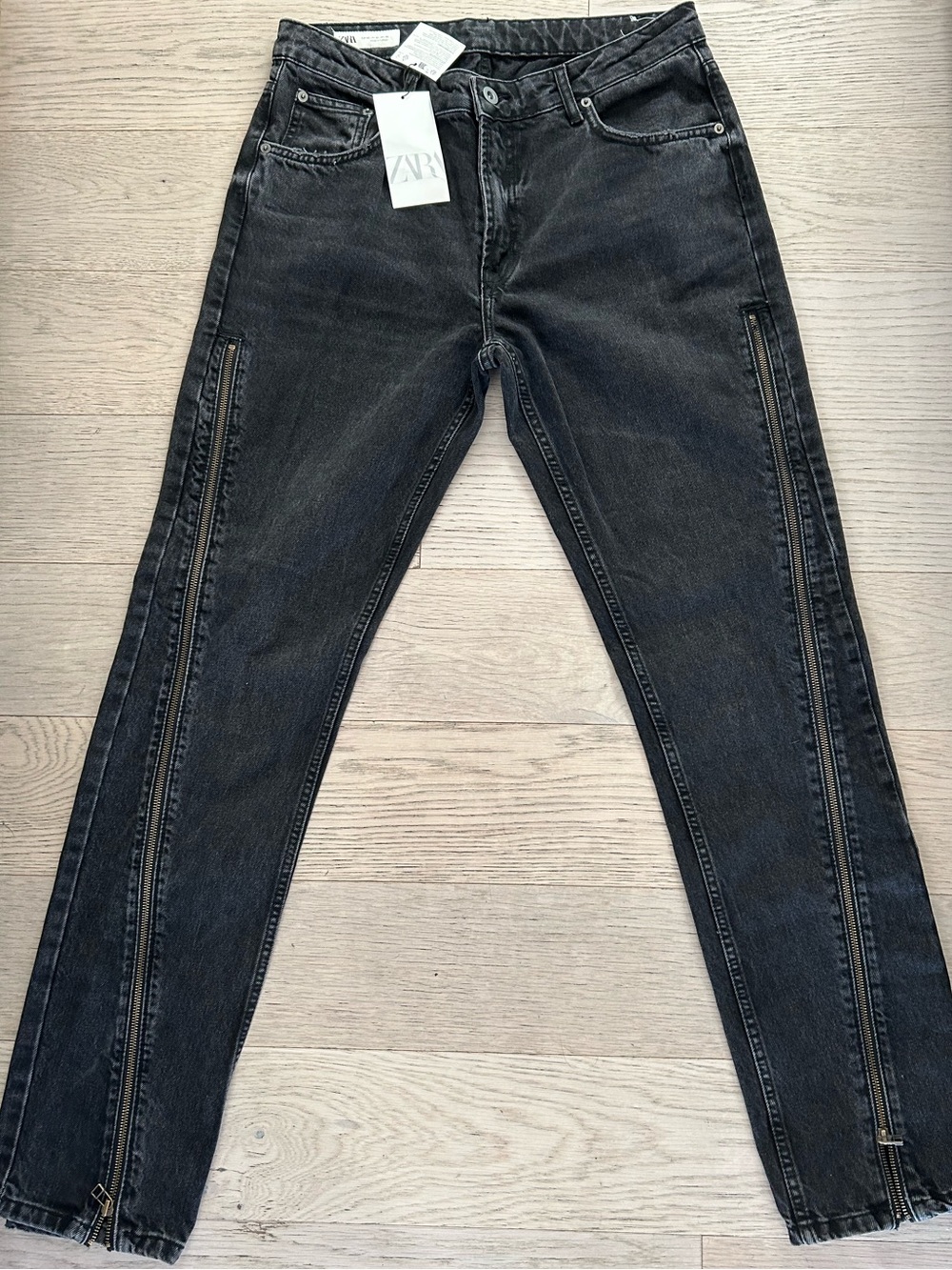 Zara Black Straight Jeans with Outer Zips